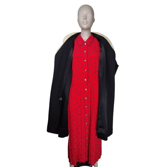 Vintage 30s Black Wool Fox Fur Collar Open Front Opera Swing Dress Overcoat - Picture 9 of 12